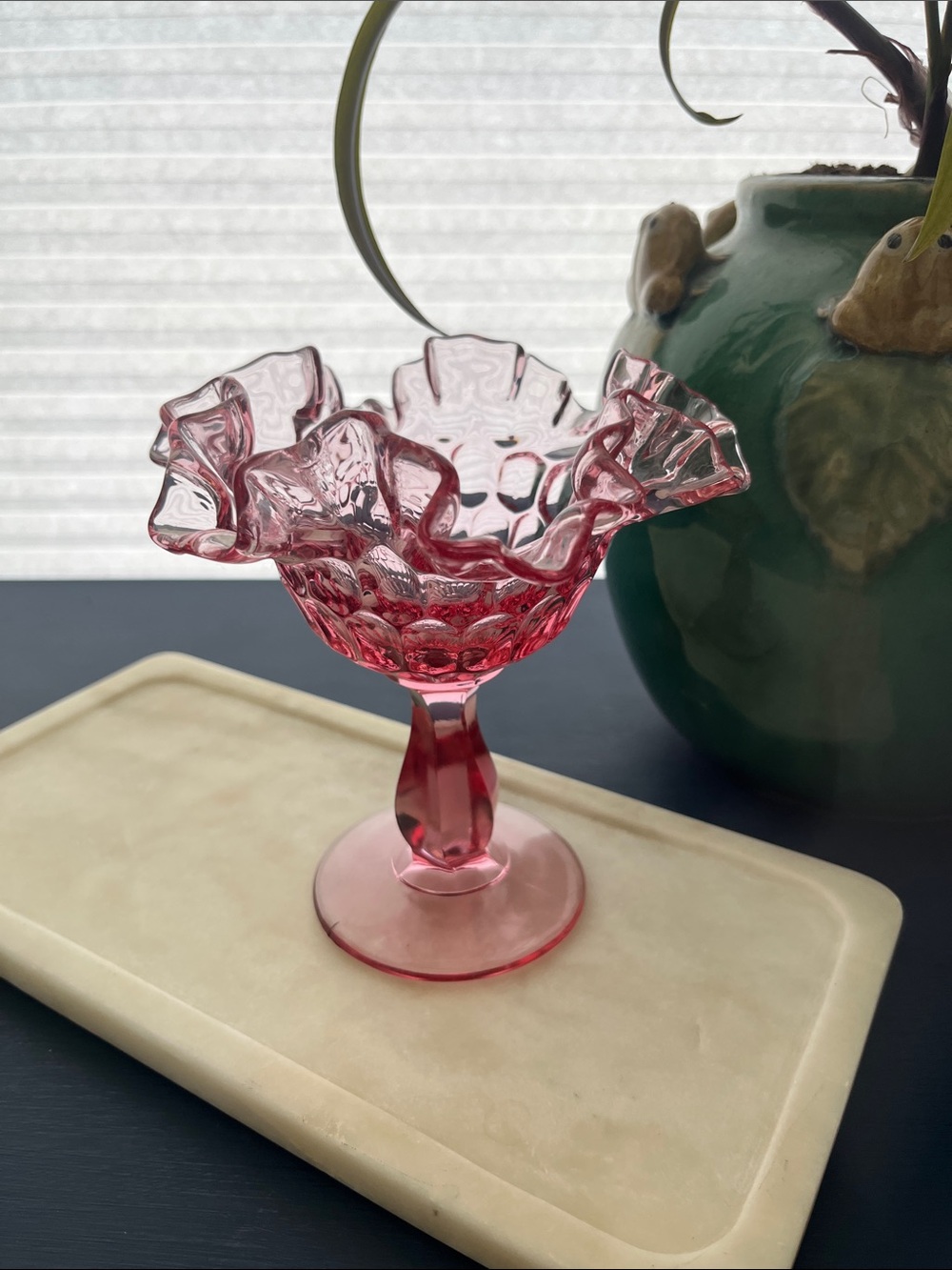 Fenton raspberry glass compote